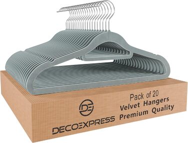 Плечики для одягу Deco Express з велюру, антиковзаючі та економні, набір (20 шт., сірий)