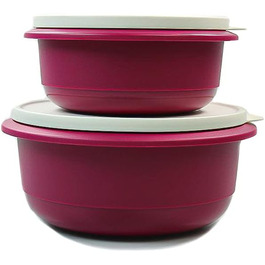 Tupperware Mixing Bowl Pro 2.0 L + 1.0 L Dark Pink Dough Bowl, Yeast Dough, Proofing Bowl
