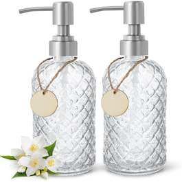 Скляні дозатори для мила Topsky (2 шт.), 400 мл, з нержавіючою помпою, для кухні та ванної кімнати