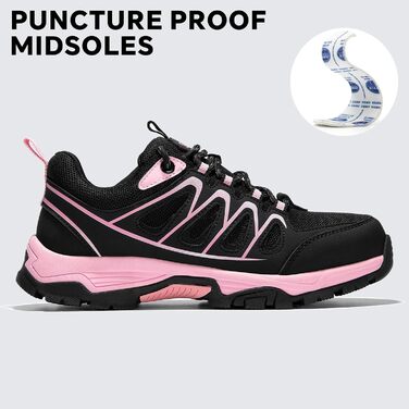 Зручні захисні черевики унісекс для роботи та повсякденного носіння, чоловічі та жіночі, з антипрокольною підошвою, легкі, чорно-рожеві, EU 36-46