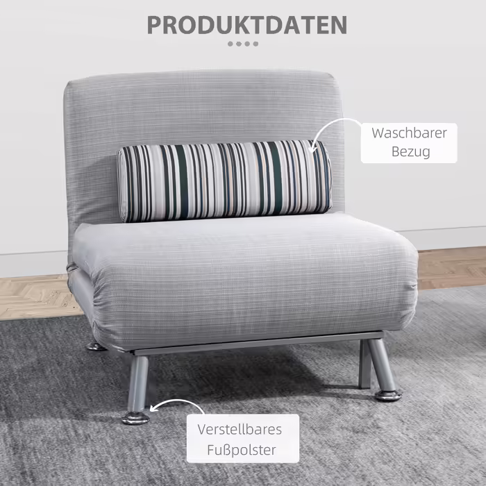 HOMCOM Folding Bed, Sleeper Chair & Guest Bed, Foldable Sofa Bed, Metal, Grey, 75x70x75cm | Aosom