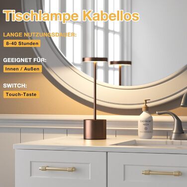 LED настільна лампа бездротова, акумуляторна, торшероподібна, сенсорна, диммування, 3 колірні температури, регулювання яскравості, для спальні, кафе, чорна, 1 шт. (кава)