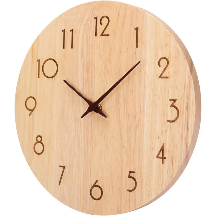 ACCSHINE Wall Clock Wood Oak Silent No Ticking Sound 30cm Quartz Large Easy to Read for Living Room Kitchen Bedroom Office School (Wood Color - Arrow Hands)