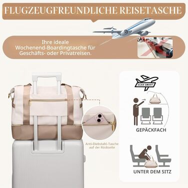 Сумка дорожня VNINE Weekender 30л бежева з відділенням для взуття та косметички, водонепроникна спортивна сумка для ручної поклажі, сумка для пологового будинку/подорожей