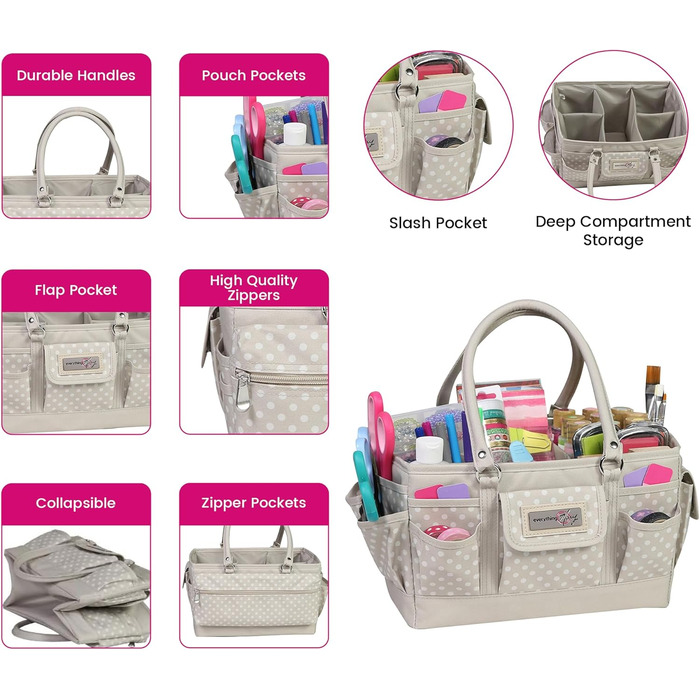 Everything Mary Blaugruner, geometric deluxe store and tote bag, organizer for crafts, sewing, paper, art, desk, canvas, accessories, storage with handles for travel
