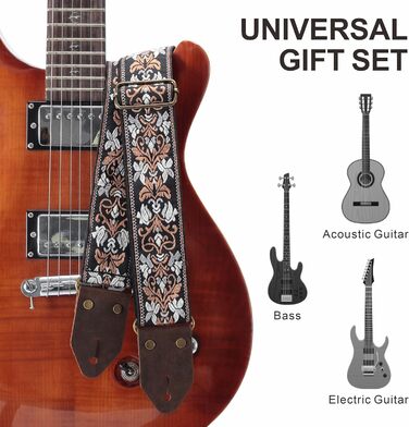 Гітарний ремінь Nefelibata з жаккардової бавовни з шкіряними кінцями Crazy Horse для бас-гітари, електрогітари та акустичної гітари, подарунок для дітей, гітаристів, ретро коричнева квітка