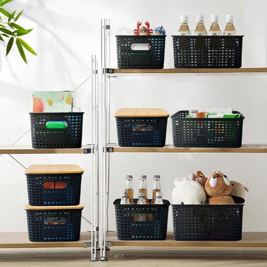 Storage Box with Bamboo Lid Small 3 Pack 5L Storage Box Bathroom Box with Lid Black Bathroom Organizer 25x18x10cm Plastic Box Kitchen Storage Boxes Baskets Containers Stackable Boxes