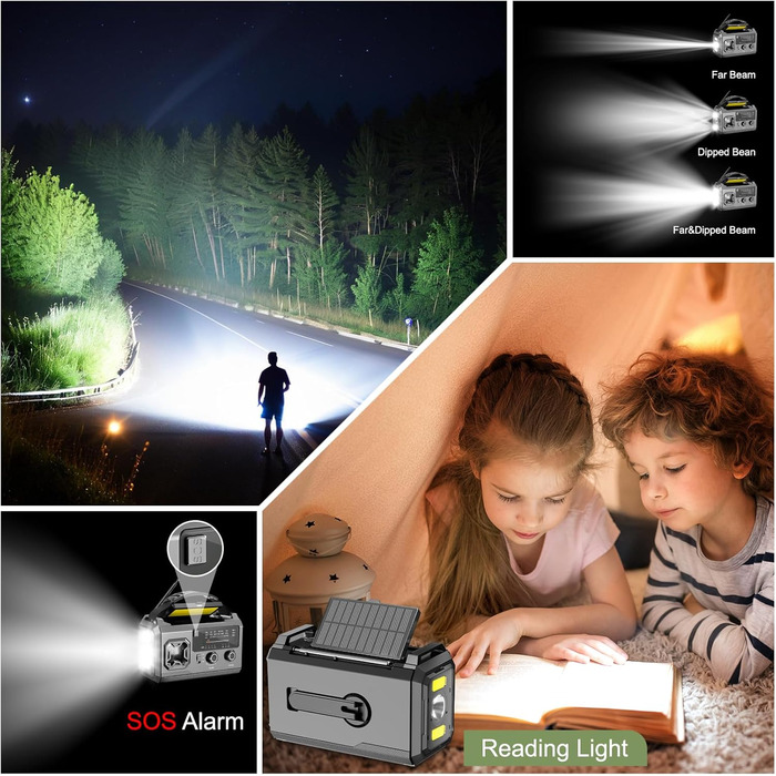 Радіо з ручкою та сонячною панеллю Kurbelradio 27000mAh – портативне радіо для надзвичайних ситуацій з AM/FM, LED ліхтарик, USB, SOS, сірий