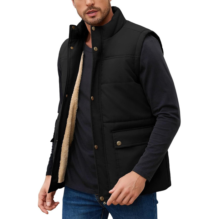 Чоловіча зимова жилетка Xnova з термопідкладкою Sherpa: тепла флісова жилетка, без рукавів, для полювання, роботи та активного відпочинку. Чорний колір, розмір M