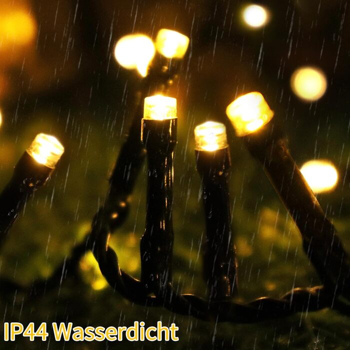 Льо́мка́ з 1200 світлодіо́дів для зовні́шнього використання, 36 метрів, для прикрашання ялинки, 8 режимів, таймер, чорний кабель, IP44, вологостійка, для балкона, саду, вечірки, весілля (тепле біле світло)