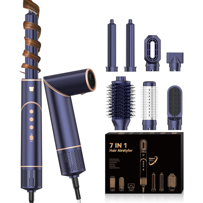 UKLISS 8-в-1 Pro Airstyler: Фен-щітка, локони, стайлер для волосся, 1400W, 110,000RPM, подарунчий набір для жінок