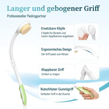 Набір для масажу спини з насадкою (3 змінні насадки), довга ручка - догляд за спиною 2024
