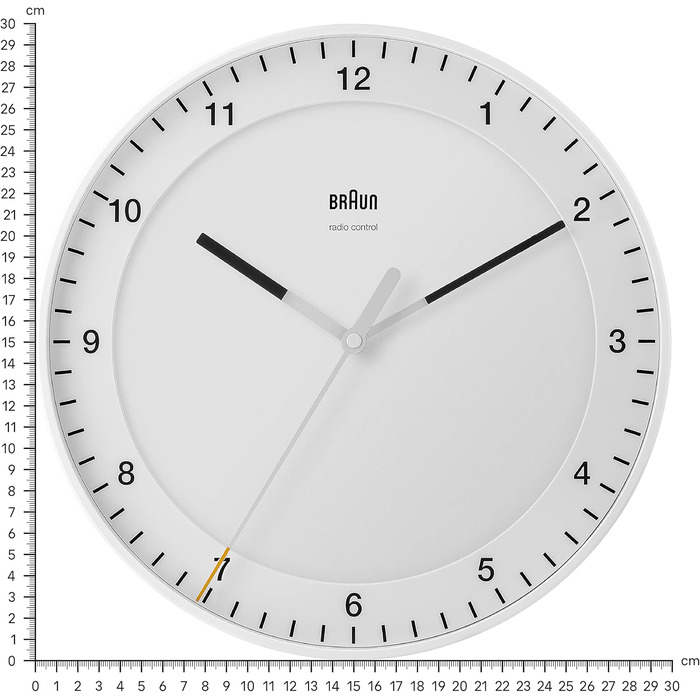 Braun Classic Large Radio Wall Clock, Central European Time Zone (CET/GMT+1) with a quiet movement, easy-to-read dial, 30cm diameter, white model BC17W-DCF.