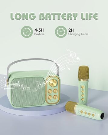 Караоке машина з 2 мікрофонами, портативна Bluetooth колонка для дітей та дорослих, 7 голосових ефектів, ідеально для вечірок та свят (зелена)
