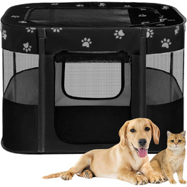 Portable Dog House Pet Pen 90x70x60cm - Foldable Pet Playpen, Crate, Kennel for Cats, Dogs, Puppies (Black)