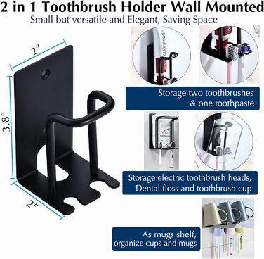 Тримач для зубних щіток GAViA для ванної кімнати з дозатором пасти, органайзер для електричних зубних щіток, чорний