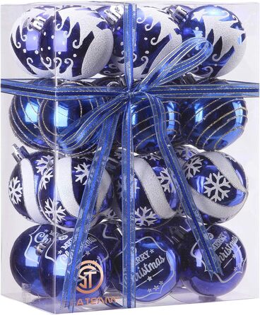 Декоративна куля для ялинки Sea Team з малюнком та блискучим прикрасою у вигляді ялинки, блакитна, 60 мм (6 шт.)
