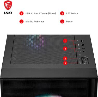 Корпус ПК MSI MAG Forge 320R Airflow Mid-Tower: ATX, підтримка RTX 40, ARGB-вентилятор, магнітні фільтри, загартоване скло, USB 3.2 Gen 1