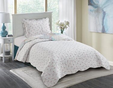 Набір постільної білизни Brilliant Sunshine Grey Heart Love Patchwork: ковдра та наволочка, двоспальне ліжко, блакитно-зелений, стегане покривало