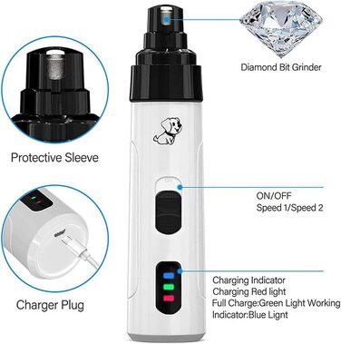 Електричний точило для кігтів собак KrallenSchleifer Pro Salon - 2 швидкості, супертихий, акумуляторний (2 насадки)