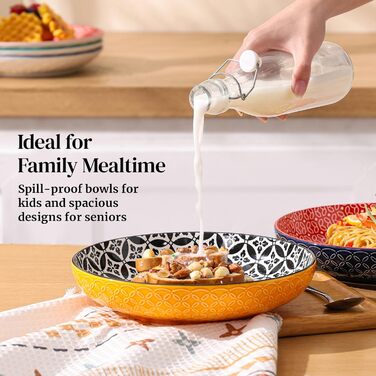 Набір глибоких тарілок DOWAN (4 шт.) Ø 25,2 см, кераміка, 1480 мл. Ідеально для супу, пасти, салату. Яскраві кольори.