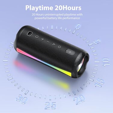 Bluetooth колонка 2026 з RGB підсвіткою, портативна, водонепроникна IPX7, з мікрофоном, для дому, саду та подорожей - антрацит