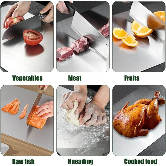 Нержавійна дошка для нарізання з нержавіючої сталі, 2 шт. (14,5 x 23,5 см), Titanium, двостороння, легко миється, антибактеріальна, для м'яса, овочів, фруктів