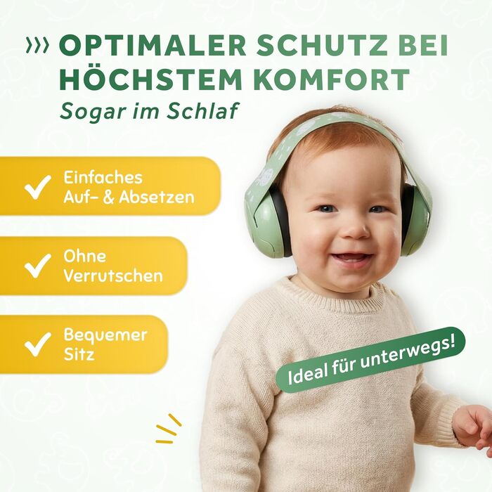 Schallwerk Mini+ - Навушники-захисники вух для малюків - високоякісні шумозаглушувачі для дітей - захист вух для дітей, захист вух для немовлят, навушники-захисники вух для немовлят, шумозаглушувачі Matcha Green