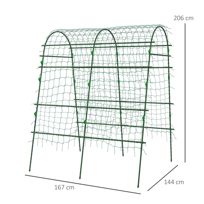 Outsunny Climbing Plant Trellis, Adjustable Support Frame, Plant Grid with Net, Plant Cage for Garden, Balcony, Steel, Green, 144 x 167 x 206 cm