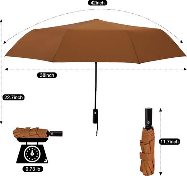 Дощовий парасолька SoulRain: вітростійкий, компактний, для автомобіля, гольф, у подорожі (коричневий)