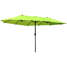 Outsunny Patio Umbrella 460 x 270 cm Oval with Hand Crank, Double Canopy Umbrella in Green for Patio & Garden