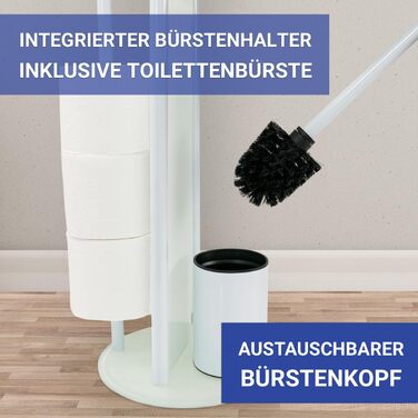 Набір для туалету WENKO Ravina 3-в-1, білий: щітка, тримач туалетного паперу, місце для 3 рулонів | Нержавіюча сталь та скло | 20 x 70 см