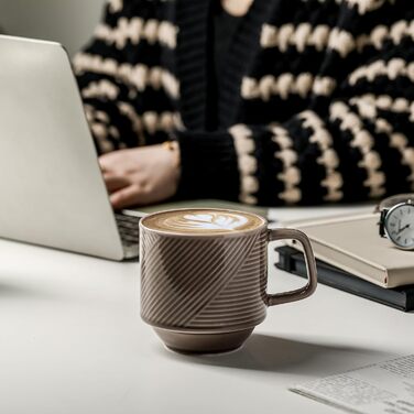 Набір керамічних кавових чашок з підставкою (4 шт., 370 мл, сірий)