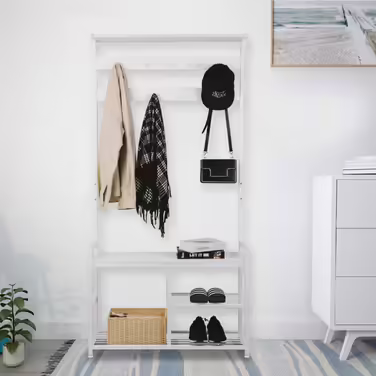Вішак для одягу з лавкою Leader Accessories, металевий, білий, 182x30x84 см, для передпокою, рустикальний стиль