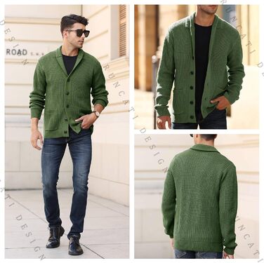 Чоловічий кардиган Runcati з грубого в'язання, великий розмір L, з коміром-шарфом та ґудзиками