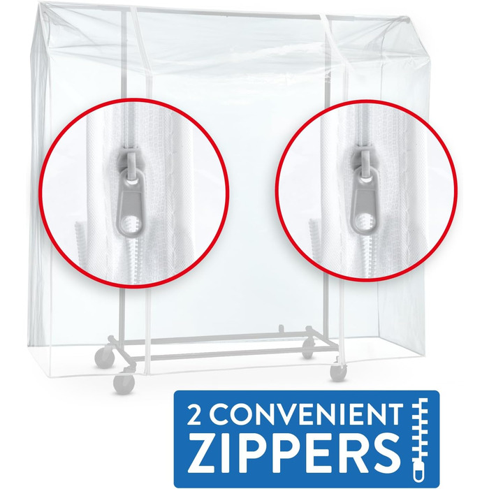 Tatkraft BIG Garment Rack Cover, Clothes Rack Cover, Plastic, Transparent, 2 Zippers, Extra Wide, cm (L130)