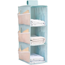 Настінна вішалка-органайзер для шафи з 4 відділеннями та 12 кишень, 30 x 22.5 x 80 см (Блакитний, 3 яруси)
