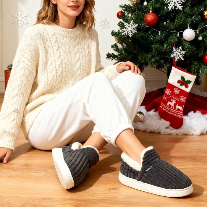 Тапочки зимові жіночі та чоловічі з пам'яттю, чорні, з м'якою підкладкою, бавовняні, антиковзні, для дому та вулиці (46/47 EU)