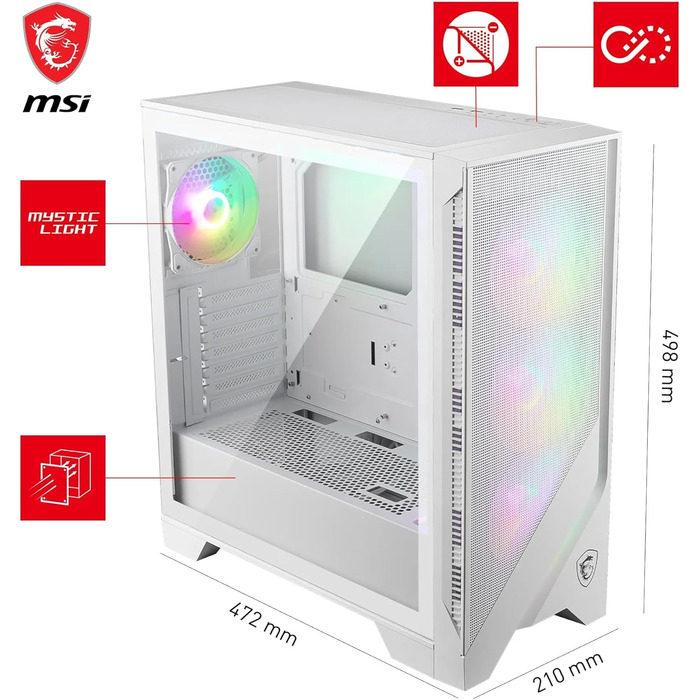 Корпус ПК MSI MAG Forge 320R Airflow White - Mid-Tower, ATX, підтримка RTX 40 GPU, ARGB вентилятори, магнітні фільтри, загартоване скло