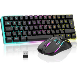 RedThunder Бездротовий ігровий комплект клавіатури та миші 60%, QWERTZ DE, для PC, MAC, PS5, Xbox, офісу. Чорний