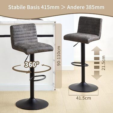 JYMTOM Adjustable Bar Stools Set - 360° Swivel Velvet Padded Counter Stools for Bar, Kitchen, Bistro, Cafe & Dining Room (2, Grey)