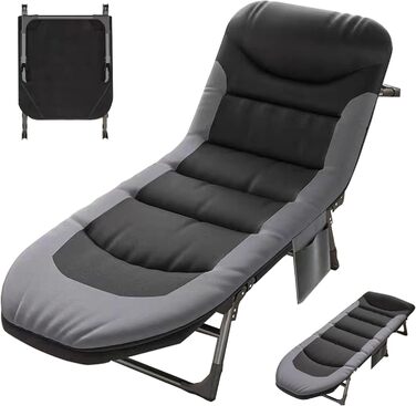 Розкладне ліжко-крісло для кемпінгу та відпочинку: ліжко-крісло, карпове ліжко, гостьове ліжко (чорне)