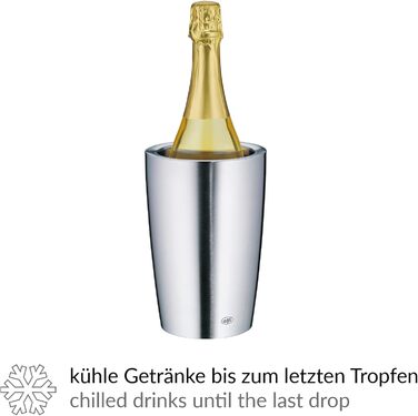 alfi SECCO, stainless steel bottle cooler for 0.70 to 1L bottles, wine, sparkling wine. Keeps drinks cool without condensation or ice cubes, ensuring chilled drinks to the last drop. Dishwasher-safe, BPA-free.