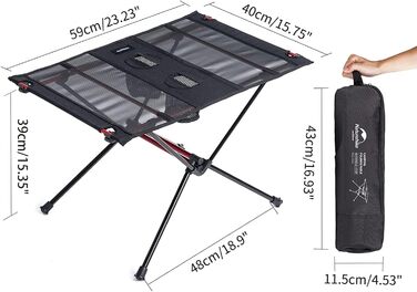 Складний стіл Naturehike Ultraleight - компактний, портативний для кемпінгу, туризму та саду, чорний