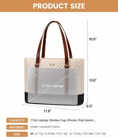 Сумка для ноутбука LOVEVOOK 15.6 дюймів, жіноча, універсальна, водонепроникна, для офісу, навчання, середнього розміру (17.3 дюйми, чорний, коричневий, білий)