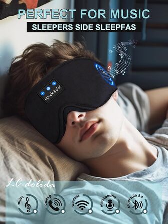 Маска для сну з навушниками Bluetooth V5.4, 3D маска для сну, дихаюча, для жінок та чоловіків, з мікрофоном, бавовняна, для подорожей, сну, йоги, медитації (чорна)