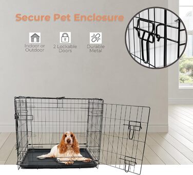 Клітка для собак DIVCHI з піддоном - міцна, складана, з двома дверцятами | Легко миється, знімний піддон, будиночок для котів | Чорна (122x76x81см) (76 x 48 x 54см)