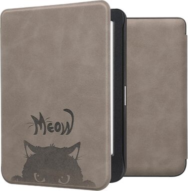 Чохол kwmobile для Kobo Clara BW/Clara Colour/Tolino Shine (5) / Shine Color - чохол з екошкіри з дизайном кота (сірий, чорний)