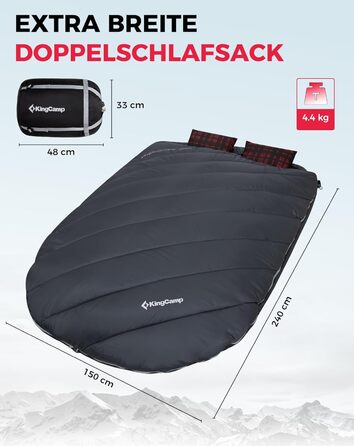 KingCamp 2-Person Sleeping Bag - Winter Warm Outdoor Sleeping Bag for Camping & Travel - 3-4 Season, Lightweight, with Flannel Pillows