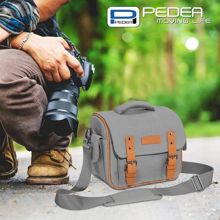 Сумка для камери Pedea Vintage для DSLR/SLR/DLSM, сіра XL з дощем, з аксесуарами та об'єктивами